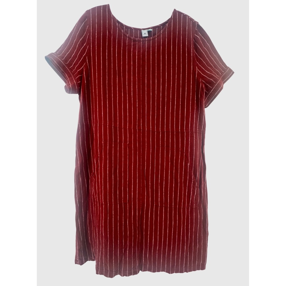 Susina Womens Red Pinstripe Short Sleeve Shift Dress with Pockets Size L Casual